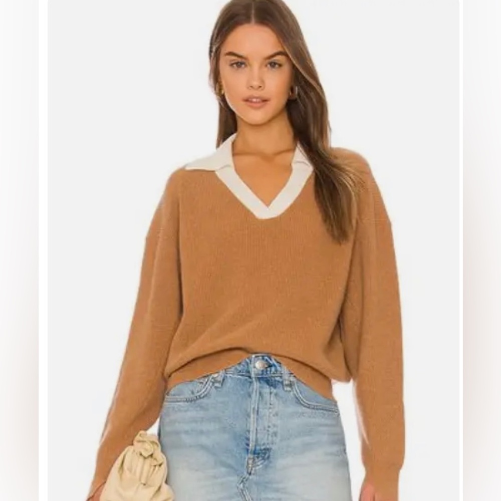 Rag & Bone 100% pierce cashmere two tone polo sweater jumper in camel and white